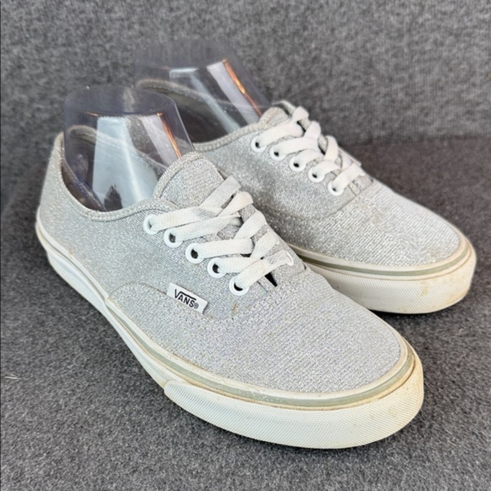 Vans Sparkling Silver Lace-Up Sneakers Size 8.5